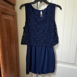 Women's ILLA ILLA Navy Floral Lace Overlay Sleeveless Romper Size Medium